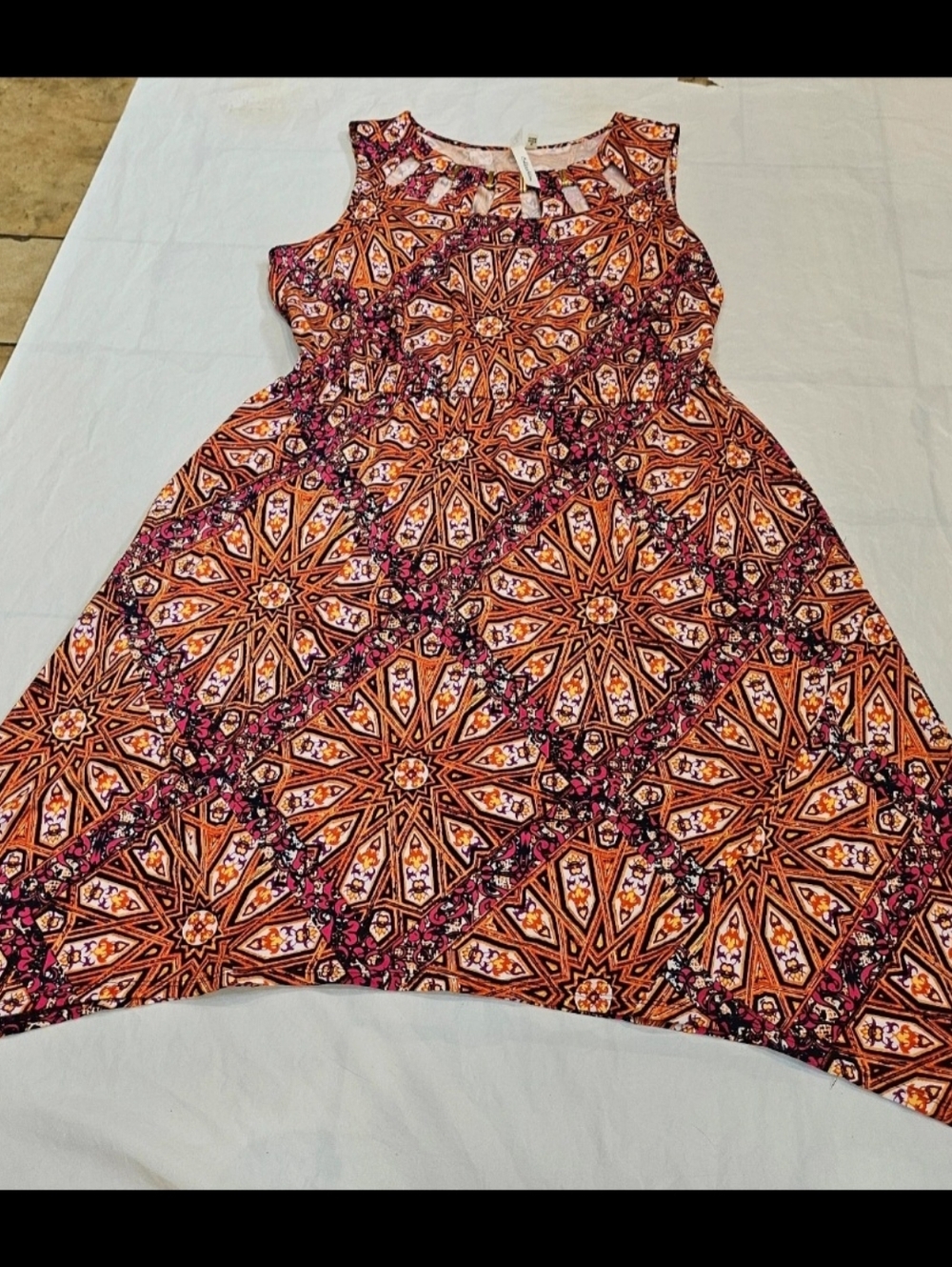 NWT NY Collection Sleeveless Orange & Pink Mosaic Print Casual Dress XL